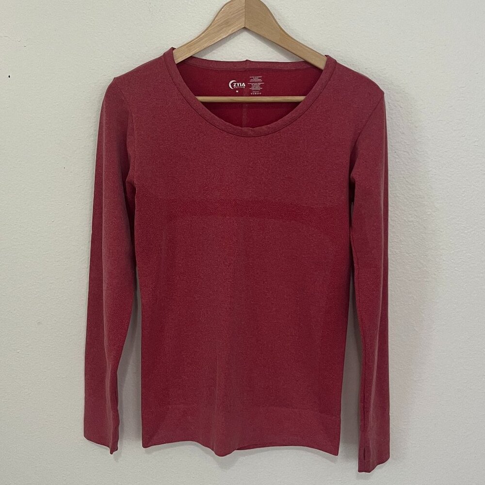 Zyia | Performance Long Sleeve Shirt Red Thumb Holes Compression, size M